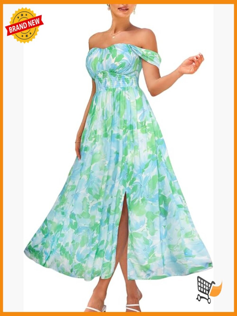Floral Flowy Maxi Off Shoulder Dress with Pockets & Shocking Back